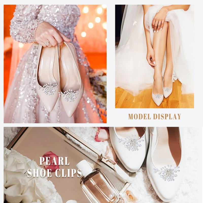Flyonce Crystal Simulated Pearl Shoe Clips DIY Floral Shoe Buckle Shoe Decoration for Wedding Party 2 Pcs - Image 4